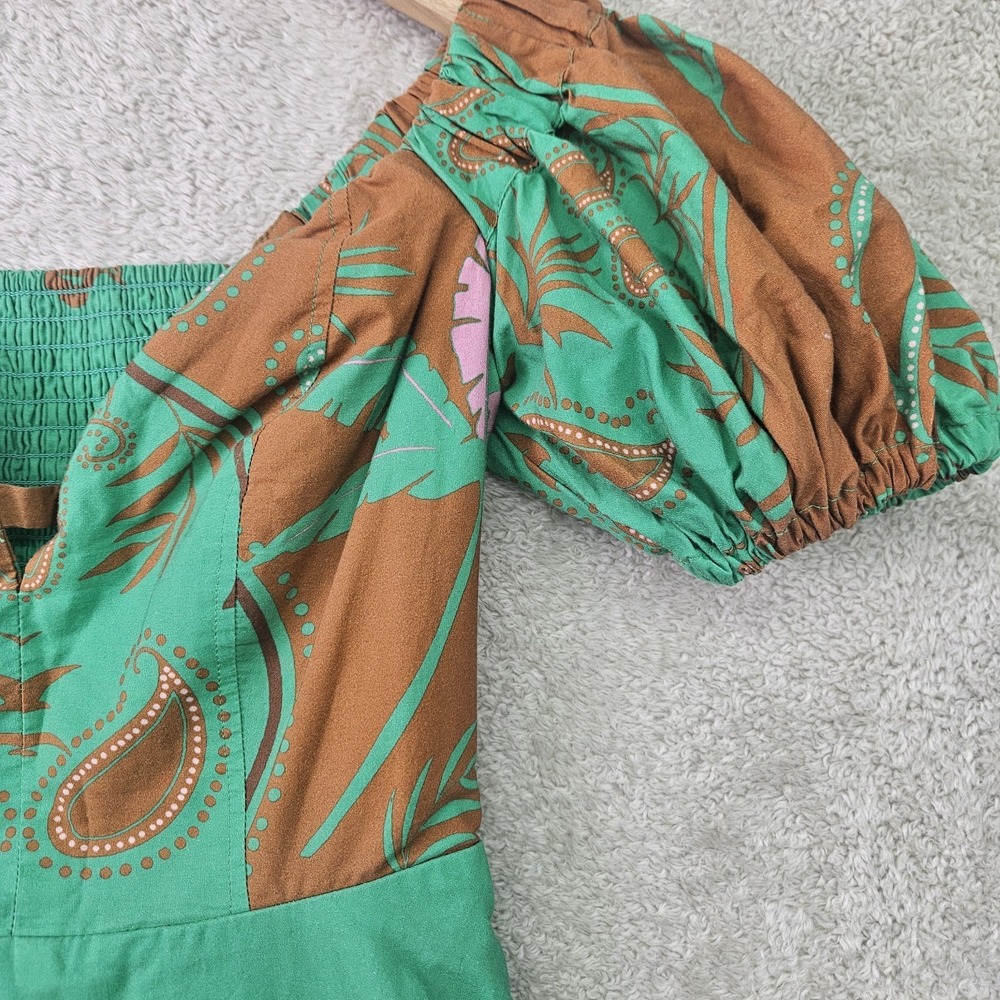 Maeve Anthropologie Dress Womens 2 Green Sweetheart Fit Flare Boho Tropical Midi - Picture 8 of 16